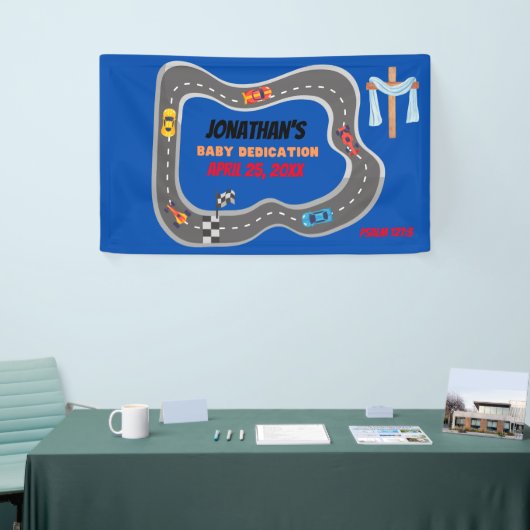 レーシングカーレーストラック男の赤ちゃん献身 横断幕 (トレードショー)