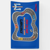 レーシングカーレーストラック男の赤ちゃん献身 横断幕 (縦)