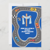 レーシングカーレーストラック 赤ちゃん男の子 捧げる  招待状 (裏面)