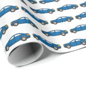 レーシングカーレースレトロブルー誕生日キッズ ラッピングペーパー (ロールコーナー)