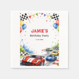 レーシングカーレース誕生日パーティースポーツ少年 スタンダードカクテルナプキン
