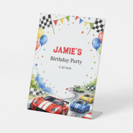 レーシングカーレース誕生日パーティースポーツ少年 台座サイン