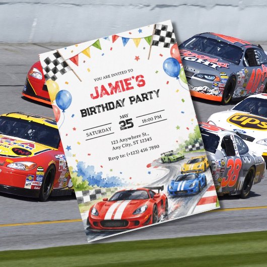 レーシングカーレース誕生日パーティースポーツ少年 招待状