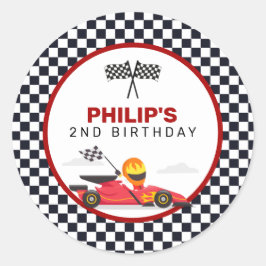 レーシングカーレース 2人の速い少年誕生日パーティー ラウンドシール