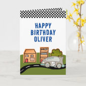 レーシングカーロードハウスネームハッピーバースデー カード (黄色い花)