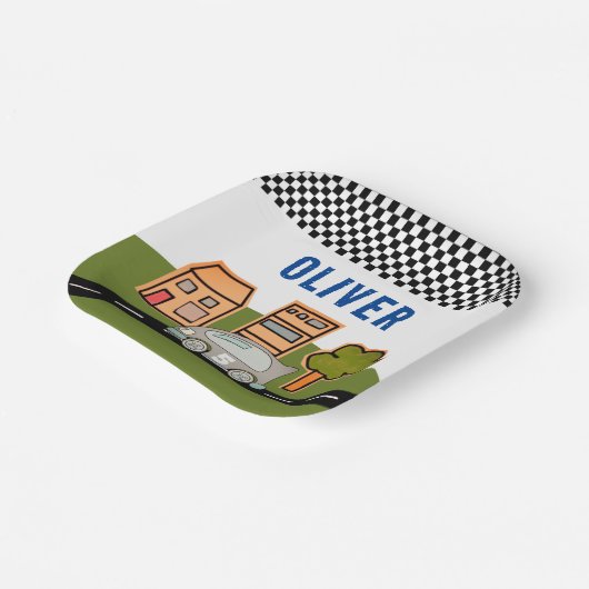 レーシングカーロードハウス名前をカスタムする誕生日 ペーパープレート (傾斜あり)