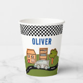 レーシングカーロードハウス名前をカスタムする誕生日 紙コップ (裏面)