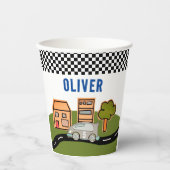 レーシングカーロードハウス名前をカスタムする誕生日 紙コップ (正面)