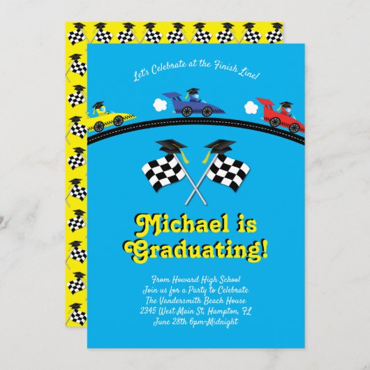 レーシングカー卒業パーティー 招待状 (正面/裏面)