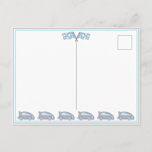 レーシングカー国旗の写真誕生日ありがとう ポストカード (裏面)