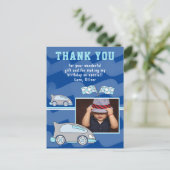 レーシングカー国旗の写真誕生日ありがとう ポストカード (スタンド正面)