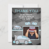 レーシングカー国旗Chalkboardフォト誕生日 サンキューカード (正面)
