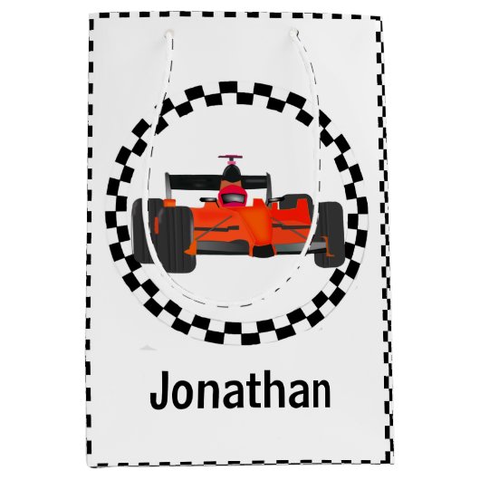 レーシングカー市松模様にパターン抱き枕 ミディアムペーパーバッグ (正面)