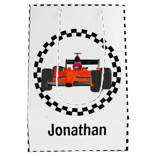レーシングカー市松模様にパターン抱き枕 ミディアムペーパーバッグ (裏面)