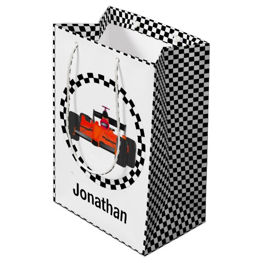 レーシングカー市松模様にパターン抱き枕 ミディアムペーパーバッグ (裏面アングル)