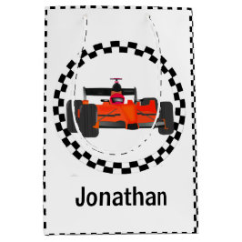 レーシングカー市松模様にパターン抱き枕 ミディアムペーパーバッグ