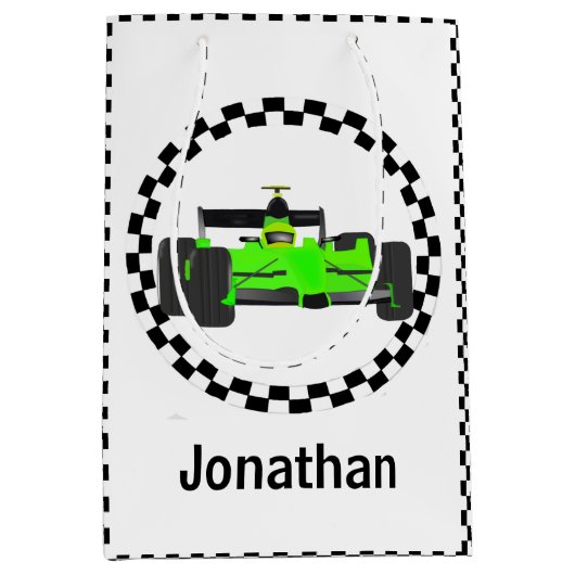 レーシングカー市松模様にパターン抱き枕 ミディアムペーパーバッグ (正面)