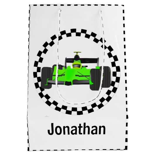 レーシングカー市松模様にパターン抱き枕 ミディアムペーパーバッグ (裏面)