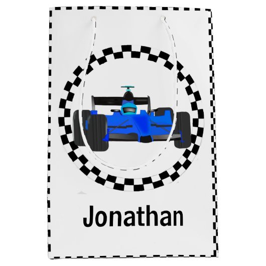 レーシングカー市松模様にパターン抱き枕 ミディアムペーパーバッグ (正面)