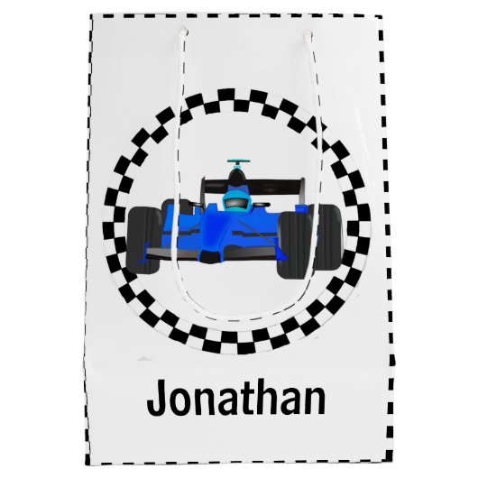 レーシングカー市松模様にパターン抱き枕 ミディアムペーパーバッグ (裏面)