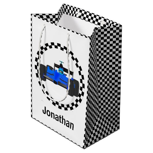 レーシングカー市松模様にパターン抱き枕 ミディアムペーパーバッグ (裏面アングル)
