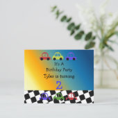 レーシングカー市松模様に縁ど誕生日招待状 招待状 (スタンド正面)