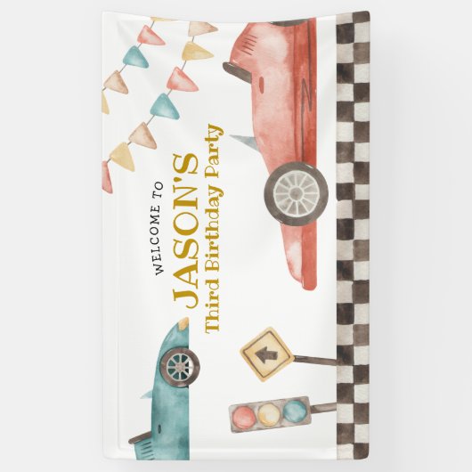 レーシングカー誕生日大バナー 横断幕 (縦)