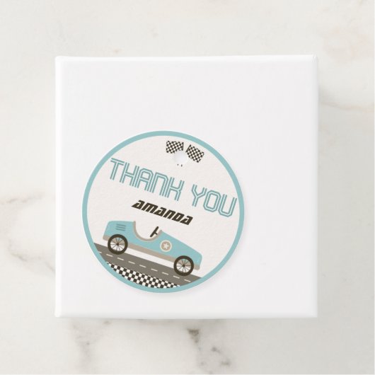レーシングカー赤ちゃんシャワーサークルありがとうラベル フェイバータグ (インサイチュ)