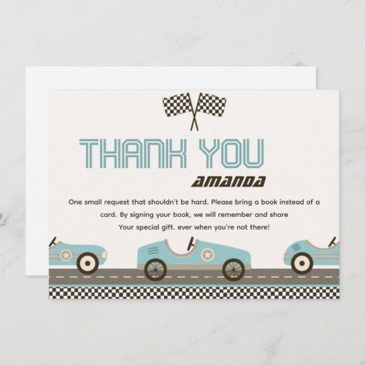 レーシングカー高速ベビーシャワーサンキューカード 招待状 (正面/裏面)