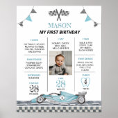 レーシングカー1st誕生日フォトマイルストーンポスター ポスター (正面)