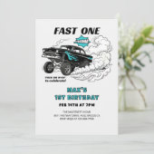 レーシングカー ガッサー 1歳の誕生日 招待状 (スタンド正面)