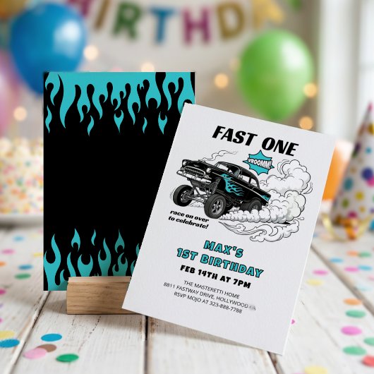 レーシングカー ガッサー 1歳の誕生日 招待状