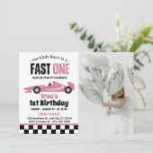 レーシングカー ガール 1歳 誕生日パーティー 写真 招待状 (スタンド正面)
