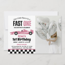 レーシングカー ガール 1歳 誕生日パーティー 写真 招待状