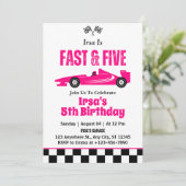 レーシングカー ガール 5歳 誕生日パーティー 招待状 (スタンド正面)