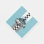 レーシングカー、ブラック&ホワイト市松模様にブルー スタンダードランチョンナプキン (角)