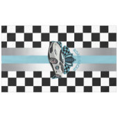 レーシングカー、ブラック&ホワイト市松模様にブルー テーブルクロス (正面(横))