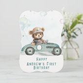 レーシングカー ベア 赤ちゃん 1歳の誕生日カード (スタンド正面)