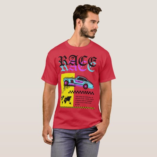 レーシングカー 楽しい 面白い Tシャツ (正面フル)