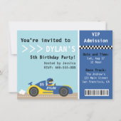 レーシングカー、誕生日パーティー、男の子の入学チケット 招待状 (正面)