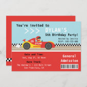 レーシングカー、誕生日パーティー、男の子の入学チケット 招待状 (正面/裏面)