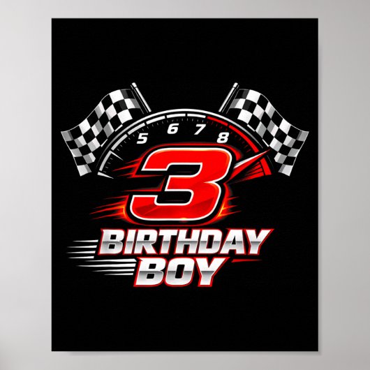 レーシングカー 3 歳 誕生日 パーティー レース 3 歳 誕生日 ポスター (正面)