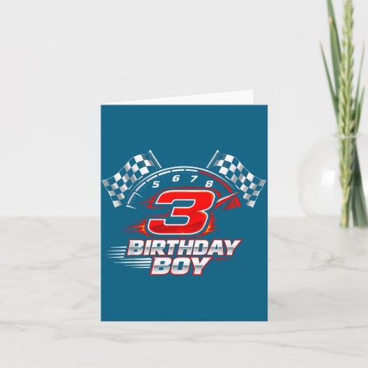 レーシングカー 3 誕生日パーティー レース 3歳の誕生日 カード (正面)