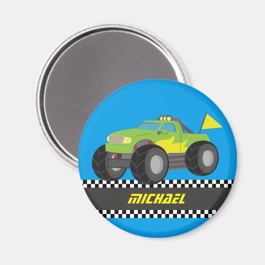 レーシングクールグリーンモンスタートラックパーソナライズされた マグネット (正面/裏面)