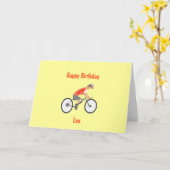 レーシングサイクリストの誕生日カード、名前の追加 カード (黄色い花)