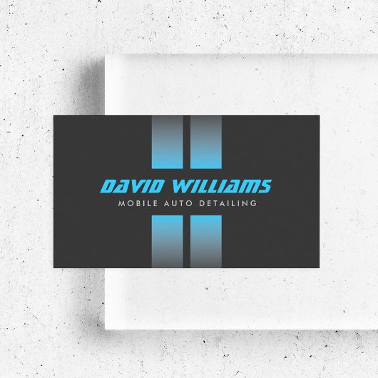 レーシングストライプブルー/グレーオートディテリング、修理 名刺