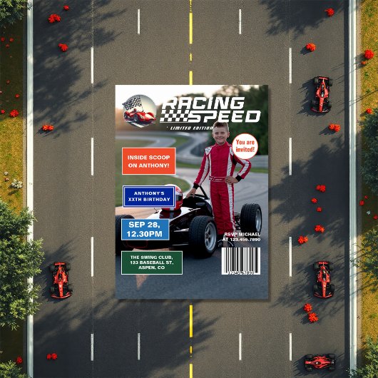 レーシングスピードマガジンカバー誕生日パーティー 招待状