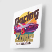 レーシングゾーン未来型モータースサイバーサンセットTシャツ スクエア壁時計 (傾斜)