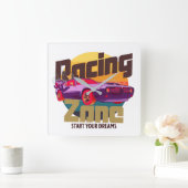 レーシングゾーン未来型モータースサイバーサンセットTシャツ スクエア壁時計 (ホーム)