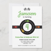 レーシングトラックボーイズ4歳の誕生日 白 招待状 (正面)